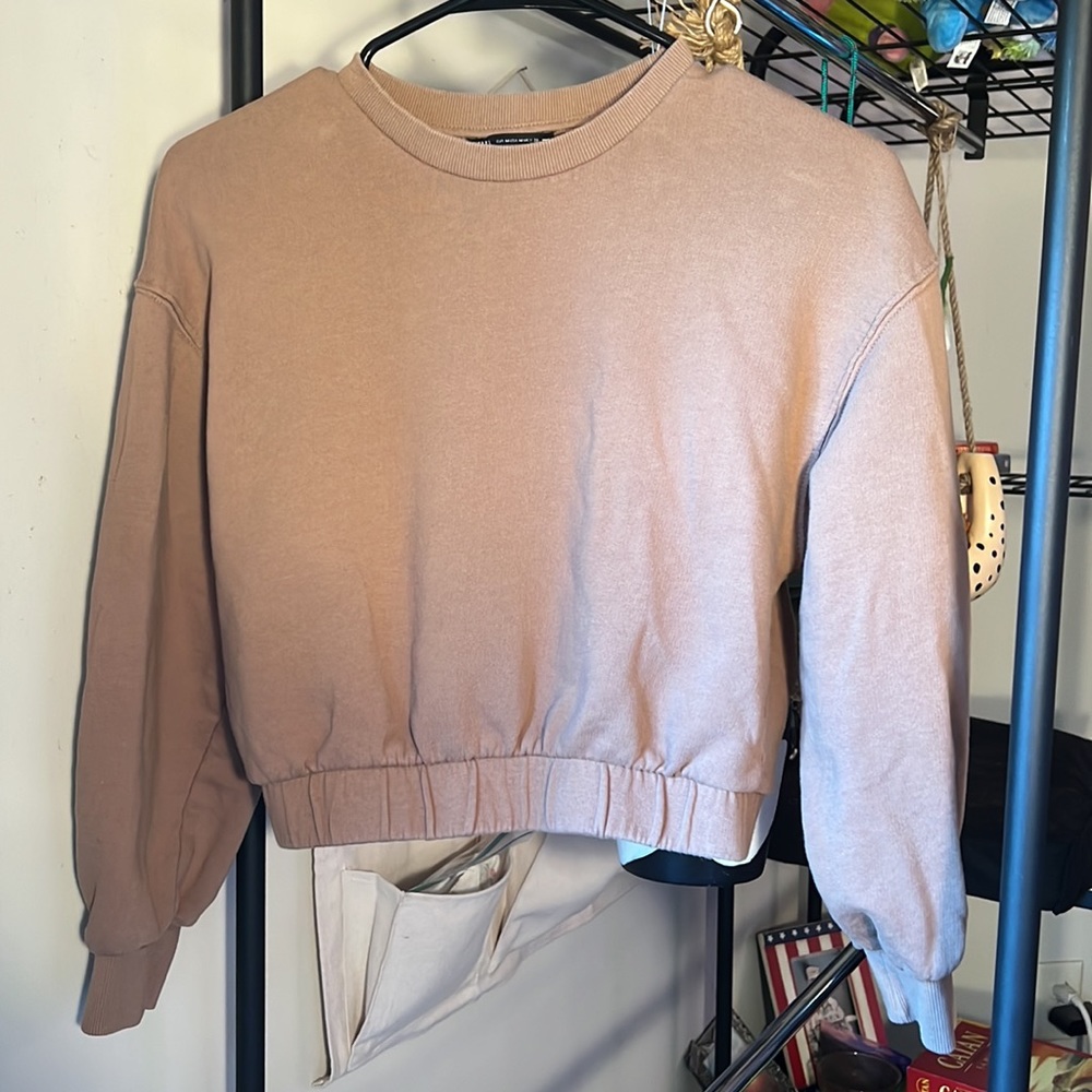 Cropped Tan ZARA Sweatshirt - Picture 3 of 3